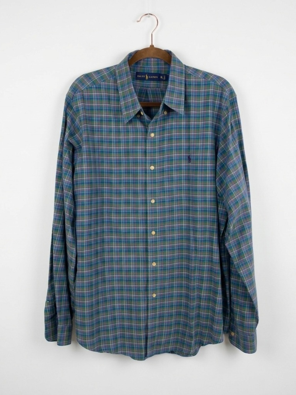 Ralph‎ Lauren XL Plaid Button Down Shirt Green Purple Long Sleeve Cotton Classic